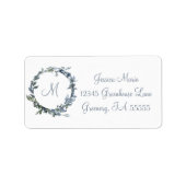 Dusty Blue Botanical Wreath Monogram Adressaufkleber (Vorne)