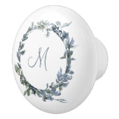 Dusty Blue Botanical Wreath Monogram Keramikknauf (Rechts)