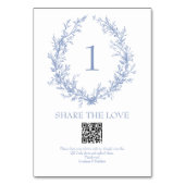 Dusty Blue Botanical Wreath QR Code Foto Sharing Tischnummer (Vorderseite)