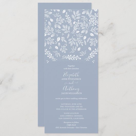 Dusty Blue Botanicals Wedding Einladung (Vorne/Hinten)