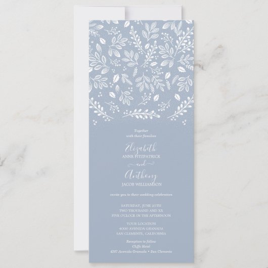 Dusty Blue Botanicals Wedding Einladung (Vorderseite)