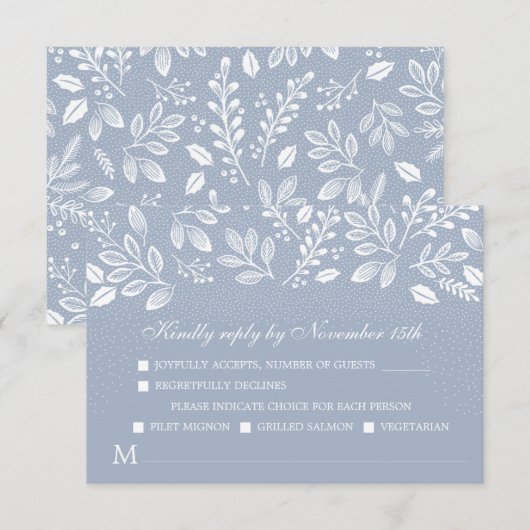 Dusty Blue Botanicals Wedding RSVP Karte (Vorne/Hinten)