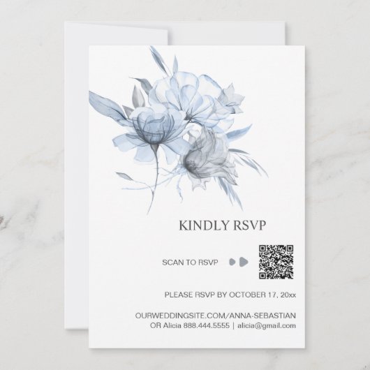 *~* Dusty Blue Bouqet Floral UAWG QR AR15 WEDDING Einladung (Rückseite)