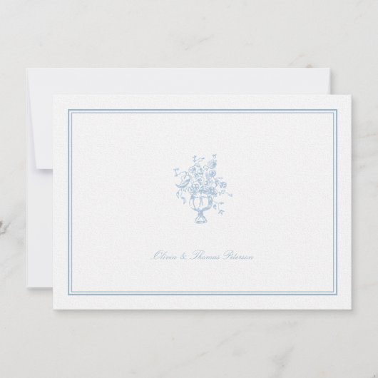 Dusty Blue Bouquet Classic Rahmen Wedding Couple Mitteilungskarte (Vorderseite)