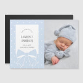 Dusty Blue Bow Baby Boy Foto Geburtsankündigung Magnetkarte (Vorne/Hinten)