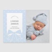 Dusty Blue Bow Baby Boy Foto Geburtsankündigung Magnetkarte (Vorderseite)