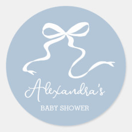 Dusty Blue Bow Baby Dusche Runde Runder Aufkleber