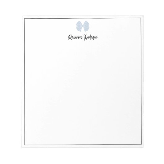Dusty Blue Bow Border Script Custom Name Script Notizblock (Vorderseite)