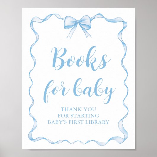 Dusty Blue Bow Boy Baby Shower Books für Baby Game Poster (Vorne)