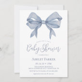 Dusty Blue Bow Boy Baby Shower Einladung (Vorderseite)
