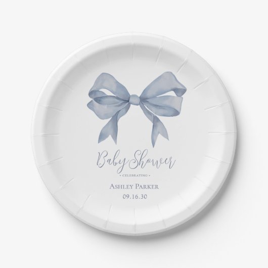 Dusty Blue Bow Boy Baby Shower Pappteller (Vorderseite)
