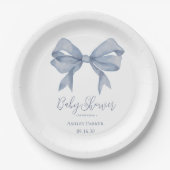 Dusty Blue Bow Boy Baby Shower Pappteller (Vorderseite)