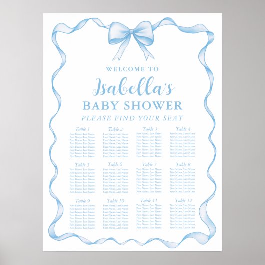 Dusty Blue Bow Boy Baby Shower Seekartenzeichen Poster (Vorne)