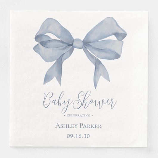 Dusty Blue Bow Boy Baby Shower Serviette (Vorderseite)