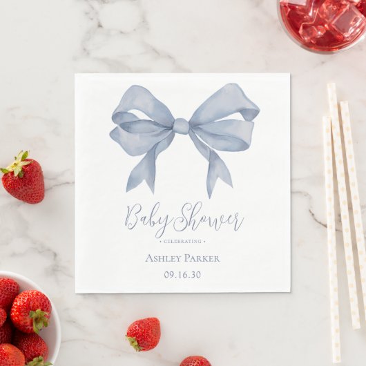 Dusty Blue Bow Boy Baby Shower Serviette (Beispiel)