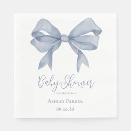 Dusty Blue Bow Boy Baby Shower Serviette