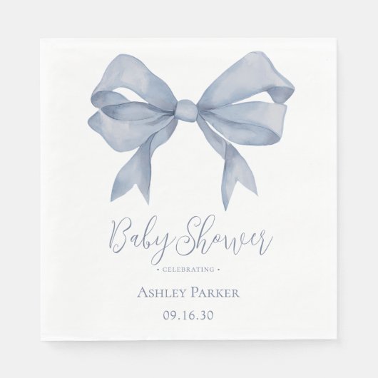 Dusty Blue Bow Boy Baby Shower Serviette (Vorderseite)
