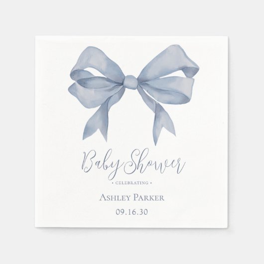 Dusty Blue Bow Boy Baby Shower Serviette (Vorderseite)