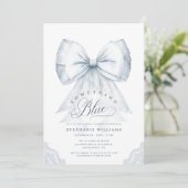 Dusty Blue Bow Brautparty Einladung (Stehend Vorderseite)