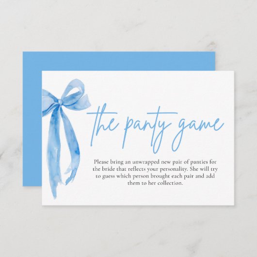 Dusty Blue Bow Brautparty The Panty Game Cards Einladung (Vorne/Hinten)