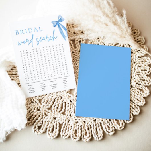 Dusty Blue Bow Brautparty Word Search Game Einladung