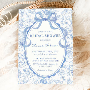 Dusty Blue Bow Chinoiserie Brautparty Einladung