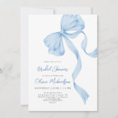 Dusty Blue Bow Coquette Ribbon Brautparty Einladung (Vorderseite)