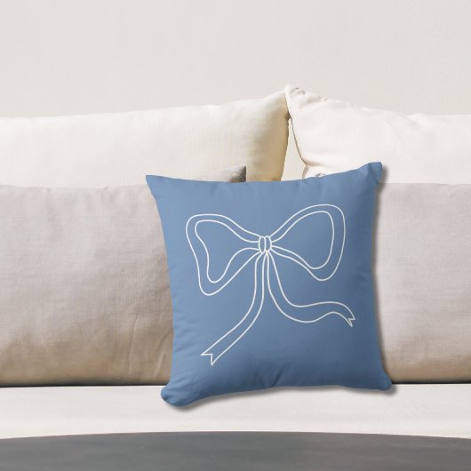 Dusty Blue Bow Coquette Ribbon Throw Kissen