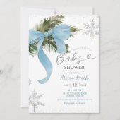 Dusty Blue Bow Coquette Winter Baby Shower Einladung (Vorderseite)