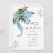 Dusty Blue Bow Coquette Winter Bridal Shower Einladung (Vorderseite)