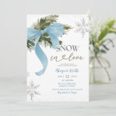 Dusty Blue Bow Coquette Winter Bridal Shower Einladung (Stehend Vorderseite)
