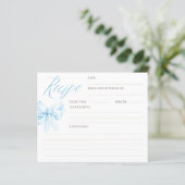 Dusty Blue Bow Elegant Bridal Shower Recipe Cards (Stehend Vorderseite)