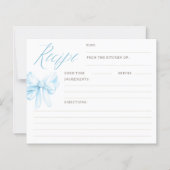 Dusty Blue Bow Elegant Bridal Shower Recipe Cards (Vorderseite)