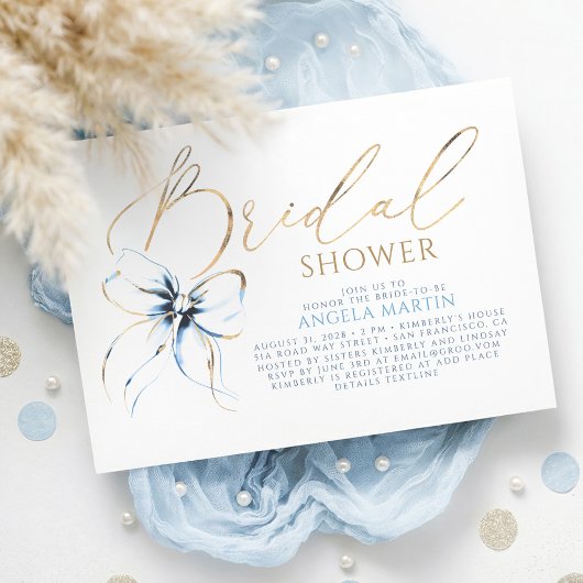 Dusty Blue Bow Elegant Romantic Bridal Shower Einladung