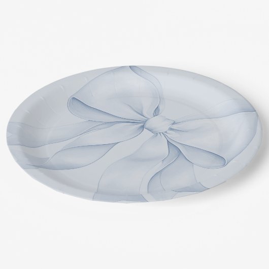 Dusty Blue Bow Elegante Dekoration Pappteller (Schrägansicht)