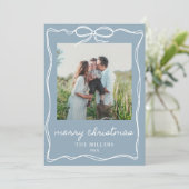 Dusty Blue Bow Frohe Weihnachten 4 Foto Familie (Stehend Vorderseite)