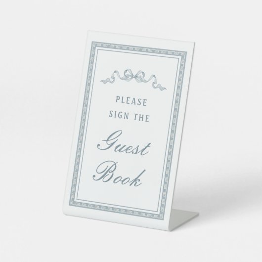 Dusty Blue Bow Griechenland Frame Gästebuch Sockelschild (Vorderseite)