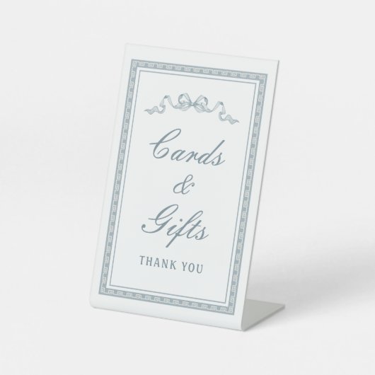 Dusty Blue Bow griechische Rahmenkarten & Geschenk Sockelschild (Vorderseite)