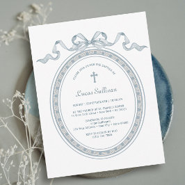 Dusty Blue Bow griechischer Rahmen Taufe Einladung