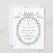 Dusty Blue Bow griechischer Rahmen Taufe Einladung (Vorderseite)