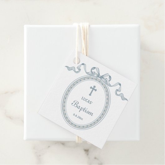 Dusty Blue Bow griechischer Rahmen Taufe Feigwarts Geschenkanhänger (Beispiel)