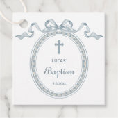 Dusty Blue Bow griechischer Rahmen Taufe Feigwarts Geschenkanhänger (Vorderseite)