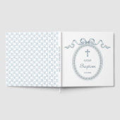 Dusty Blue Bow griechischer Rahmen Taufe Gästebuch (Voll)