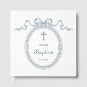 Dusty Blue Bow griechischer Rahmen Taufe Gästebuch (Vorderseite)