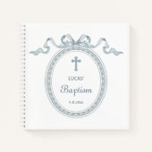 Dusty Blue Bow Griechischer Rahmen Taufe Gästebuch Notizblock (Vorderseite)