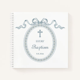 Dusty Blue Bow Griechischer Rahmen Taufe Gästebuch Notizblock