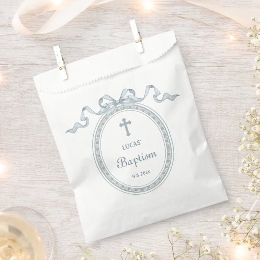 Dusty Blue Bow griechischer Rahmen Taufe Geschenktütchen (Ausgeschnitten)