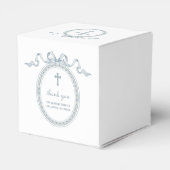 Dusty Blue Bow griechischer Rahmen Taufwürfel Geschenkschachtel (Rückseite)