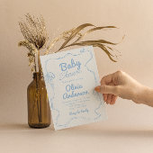 Dusty Blue Bow Hand Drawn Boy Coquette Babydusche Einladung