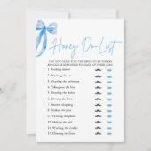 Dusty Blue Bow Honey Do List Brautparty Game Einladung (Vorderseite)